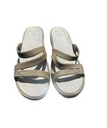 Women’s Crocs Patricia Khaki / Pearl synthetic wedge slide sandals size 10w - $16.40
