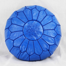 Moroccan Pouf , Blue Leather Ottoman , Living Room Furniture , Unstuffed Pouf - £59.93 GBP