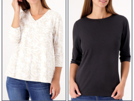 Denim &amp; Co. Essentials Favorite Jersey Set of Two Knit Tops New Stone/Black, XL - £24.32 GBP