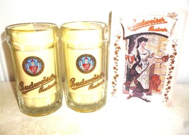 2 Budweiser Budvar Czech Beer Glasses Seidels &amp; Budvar Brewery Sign - $14.95