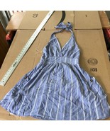 American Eagle Size S Lined Tie Neck Halter Dress Pocket Accents Blue White - £10.95 GBP