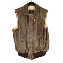 Vintage Sporty&#39;s Pilot Shop B-9 Leather Bomber Vest Men&#39;s Medium Brown Zip - £218.13 GBP
