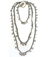 UNO de 50 “Sealed” Triple Strand Silver Plated Metal Bead Leather Necklace - $440.00