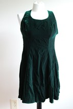 Vtg Rampage 5 30&quot; Bust Green Velvet Cross Back Sleeveless Mini Swing Dre... - £21.07 GBP