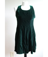 Vtg Rampage 5 30&quot; Bust Green Velvet Cross Back Sleeveless Mini Swing Dre... - £20.93 GBP