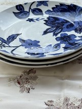 Royal Norfolk Stoneware Blue &amp; White Floral Salad Plates 7.5” Set of 3 Pretty - £16.46 GBP