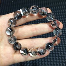  black rutilated quartz bracelet rare gemstone 13mm clear round beads woman man jewelry thumb200