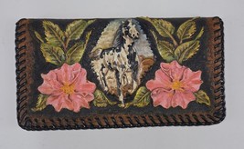 Vintage Hand Tooled Leather Checkbook Cover Painted Horse Hibiscus Flowers 3D - $56.00