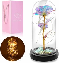 Glass Dome w/Led Light String,Artificial Colorful Rose, Gifts for Mom GRANDMOM - £15.10 GBP