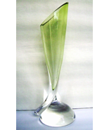 Art Deco Val St Lambert Crystal Green Footed Bud Vase Signed 1940&#39;s - £37.56 GBP
