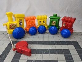 Blow Mold Train Pull Toy Cars Caboose Whistle 5 Inch Tall - £32.44 GBP