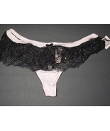 Victoria's Secret Dream Angels Pink &amp; Black &amp; Gold Chantilly Lace Thong ... - $25.50