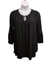 Altar&#39;d State Shift Dress Womens Medium Black Pintuck Tie Neck Balloon S... - $9.90