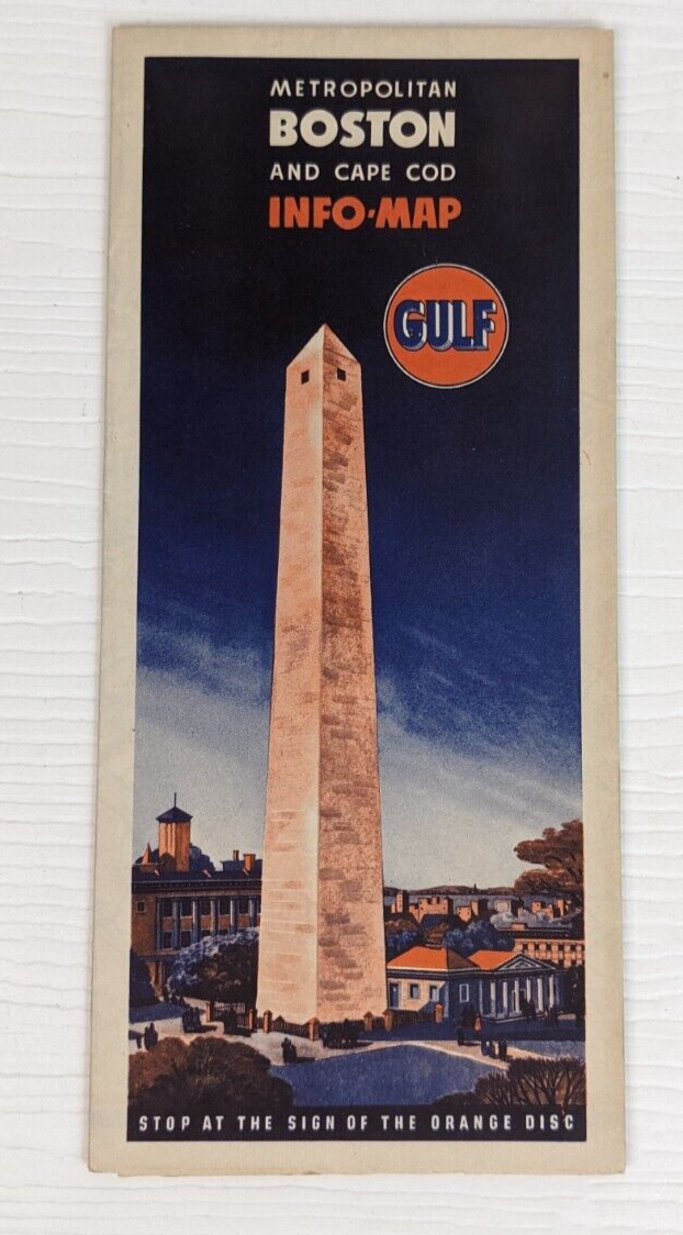 1951 Boston metropolitan road map Gulf gas oil & Cape Cod downtown streets FLAW - $4.94