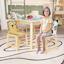 5 Piece Kiddy Table and Chair Set , Kids Wood Table with 4 Chairs Set - £90.65 GBP