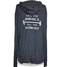 Gray Save the Animals Kill the Workout Cow Hugger Hoodie Size XL  - £19.83 GBP
