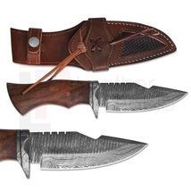 Custom Handmade Damascus Steel Bowie Hunting Knife Rose Wood Handle with Pouch - £15.00 GBP