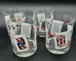 4 Poker Playing Cards Glasses rock Tumblers Barware Ace Jack Queen King ... - $34.84