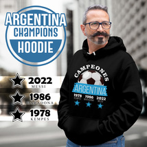 Argentina Three Time Champions FIFA World Cup 1978 1986 2022 Black Hoodie  - £36.64 GBP+