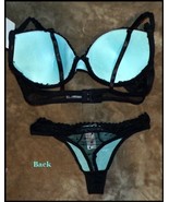 NWT Hers By Herman Teal Blue Black Lace Push-Up Bra &amp; Thong  34C - $227.04 MXN
