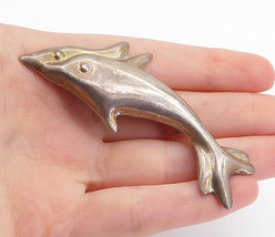 MEXICO 925 Sterling Silver - Vintage Double Dolphin Love Brooch Pin - BP2453 - £50.10 GBP