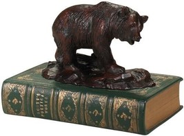 Sculpture MOUNTAIN Lodge Book Bear on Rocks Green Resin Hand-Cast Hand-Painted - £183.05 GBP