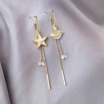 Temperament asymmetric star earrings Korean version of long tassel earrings high - £7.65 GBP