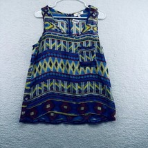 Umgee Womens Tank Tunic Top Size Small Sheer Geometric Tribal Print Gold Zipper - £14.01 GBP