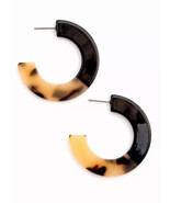 Tortoise Shell Hoop Earrings Acetate Two Tone Black Brown - £10.24 GBP