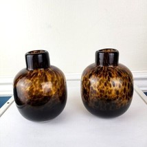 Pier 1 Art Glass Bud Vases Black Amber Gold Tortoise Shell Set of Two - £35.82 GBP