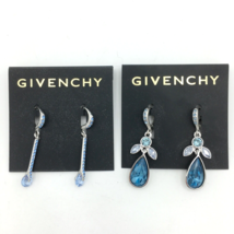 GIVENCHY silver-tone pale blue crystal dangle earrings - 2 pair long bling drops - $40.00