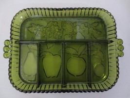 Vtg Indiana Glass Green 5 pt  Divided Fruit Relish Veggie Tray Platter Dish - £14.95 GBP