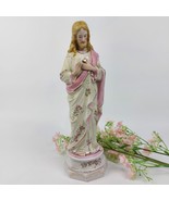 Vintage Sacred Heart Jesus Statue – 1950s Bisque Porcelain Catholic Figu... - $123.16 CAD