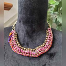 Crocheted Pink and Gold Necklace - £19.66 GBP