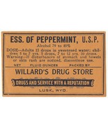 Vintage Pharmacy Label ESSENCE OF PEPPERMINT, U.S.P. Willard&#39;s Drug Lusk... - $788.19 MXN