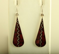 Vintage Navajo made elongated two-stone coral and sterling silver earrings - $54.45