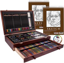 Art Set 145-Piece Wood Box Paint Drawing Kit Storage Case Sketch Pads Watercolor - £63.74 GBP