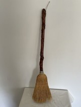 Hand Carved Wood Handle Wire Wrap Vtg Farmhouse Cabin Decor Short Straw Broom - £38.77 GBP