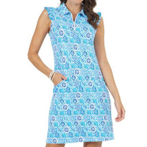 NWT Ladies IBKUL TERRA BLUE Sleeveless Ruffle Golf Tennis Dress S M L &amp; XL - £58.98 GBP