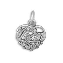 Sterling Silver Cut Out Mom Design Heart Charm - £9.53 GBP