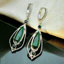 Exquisite 925 Sterling Silver Emerald Earrings Ear Hook Dangle Woman Engagement - £111.10 GBP