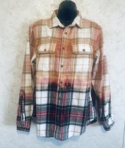 Old Navy Distressed Unisex Flannel Dipped Bleached Shirt Men Size Medium Red Tan - £17.81 GBP