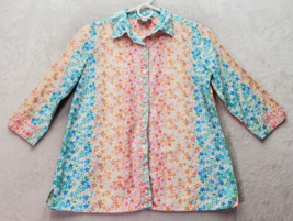 The Tog Shop Shirt Womens Petite 4 Multi Floral Cotton Slit Collared Button Down - £16.20 GBP