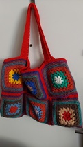 Cherry Trim Granny Square Tote/Market Bag, 28 inches wide, 18 inches deep, large - £23.98 GBP