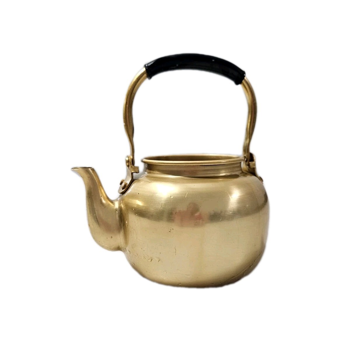 Vintage Brass Teapot Small Golden Classic Style with Black Handle Home D... - $18.00