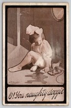 Artist A E Hayden Girl Blames Toy Dog Wet Floor Naughty Doggie Postcard S29 - £6.35 GBP