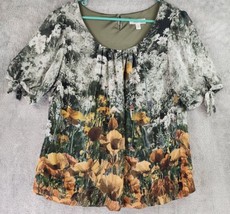 Dress Barn Shirt Womens Extra Large Green Floral Short Sleeve Bubble Blouse - £19.56 GBP
