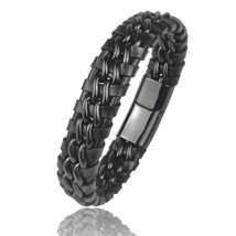 Genuine Leather Chain Bracelet for Men Magnetic Stainless Steel Clasp in Black S - £12.42 GBP