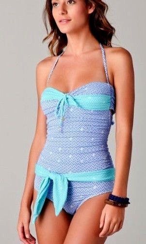 JUICY COUTURE 1PC BANDEAU BELTED SWIMSUIT TWISTED TOP COBALT BLUE SZ S *... - $59.99