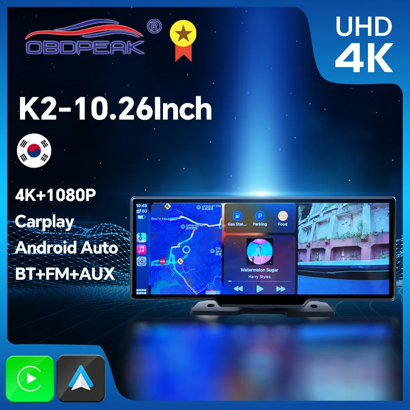 Latest K2 10.26&quot; 4K Dash Cam Rearview Mirror Camera Wifi Carplay &amp; Android Auto - £103.99 GBP+